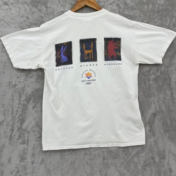 Vintage 2002 Salt Lake City Olympics Adult L Double Sided T-Shirt Tee Distressed - Picture 9 of 13